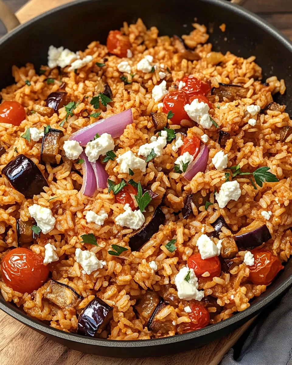 Auberginen-Reispfanne mit Feta