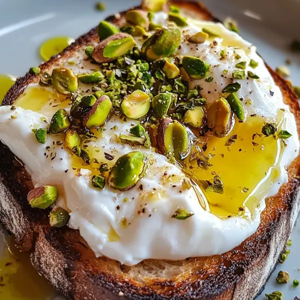 Burrata-Toast mit Pistazien und heißem Honig
