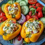 Gef&uuml;llte Feta-Paprika mit buntem Salat