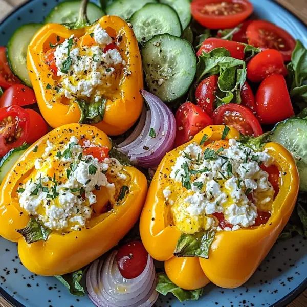 Gefüllte Feta-Paprika mit buntem Salat
