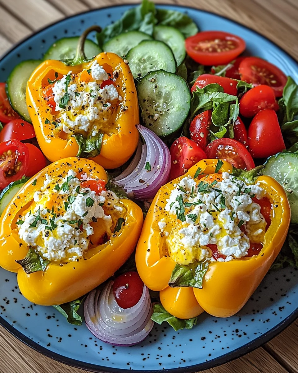 Gef&uuml;llte Feta-Paprika mit buntem Salat