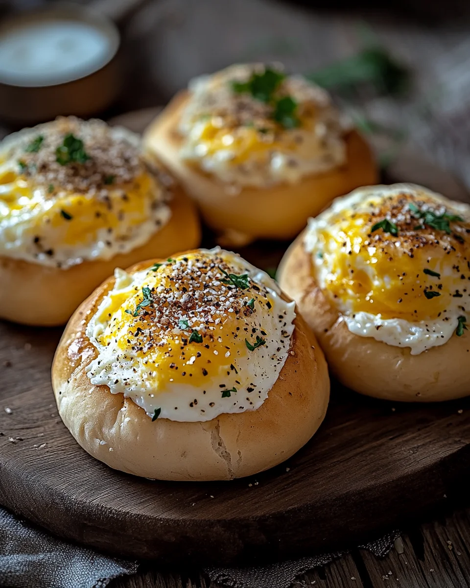 Gefüllte Frühstücksbrötchen mit Ei und Käse – im Ofen gebacken