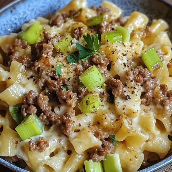 Käse-Lauch Pasta mit Hackfleisch
