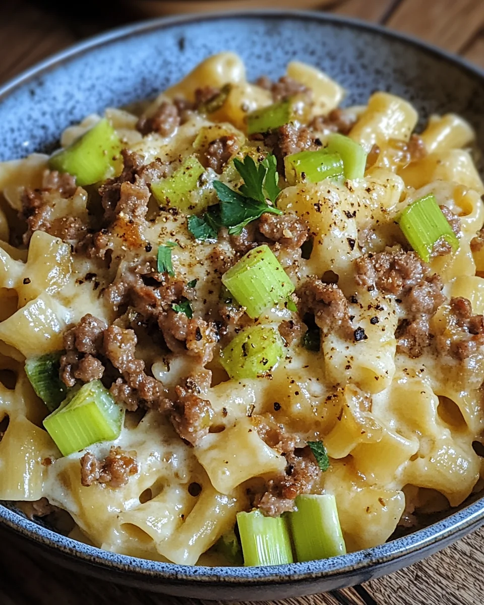 K&auml;se-Lauch Pasta mit Hackfleisch