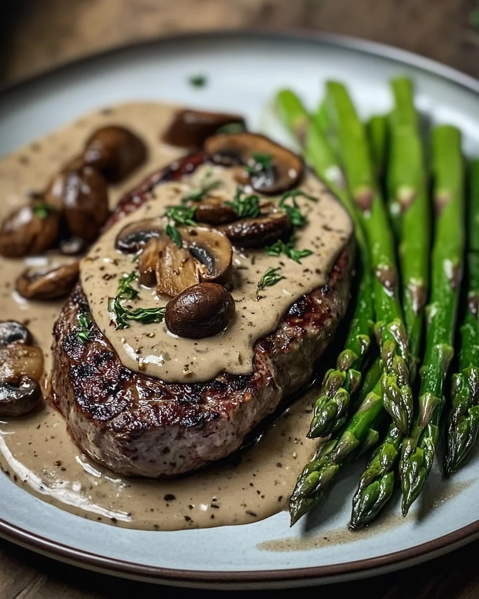 Ribeye Steak with Creamy Mushroom Sauce and Asparagus 19 Ribeye