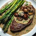 Ribeye Steak with Creamy Mushroom Sauce and Asparagus