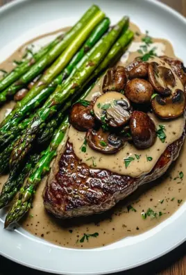 Ribeye Steak with Creamy Mushroom Sauce and Asparagus