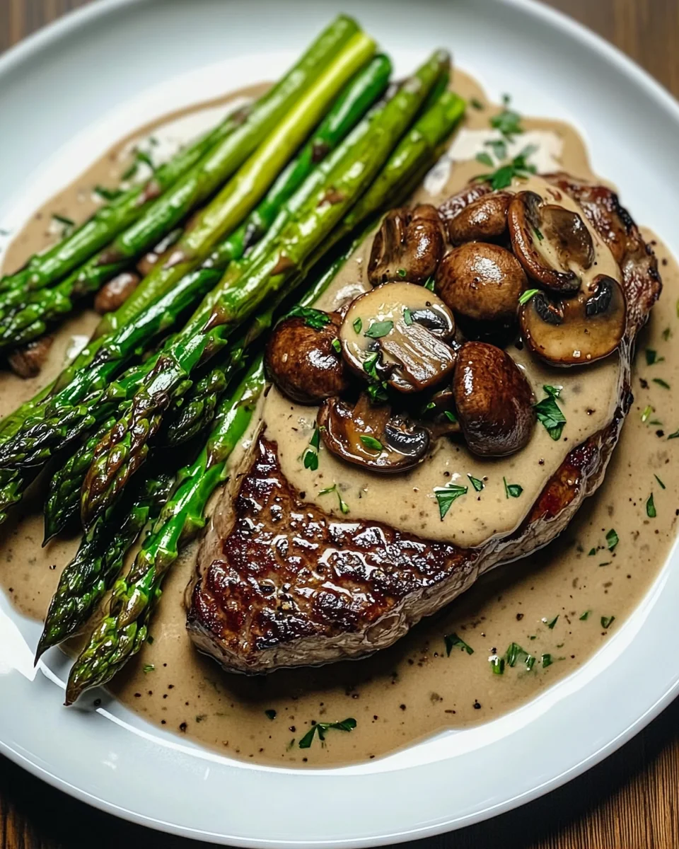 Ribeye Steak with Creamy Mushroom Sauce and Asparagus 21 Ribeye Steak with Creamy Mushroom Sauce and Asparagus