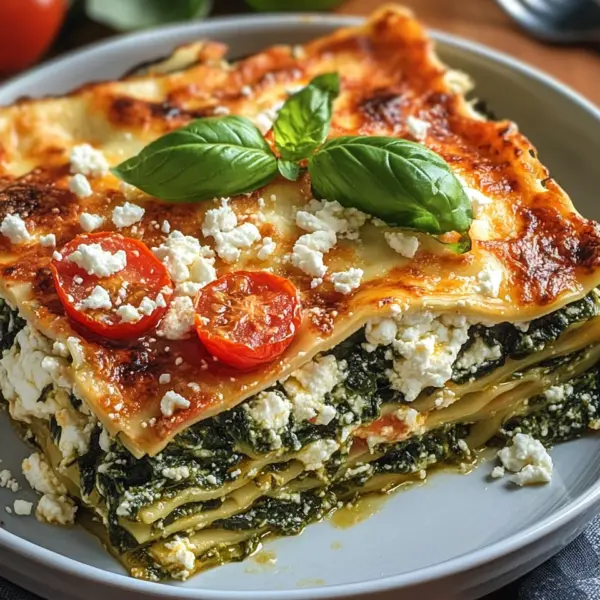 Spinatlasagne mit Feta und Tomaten