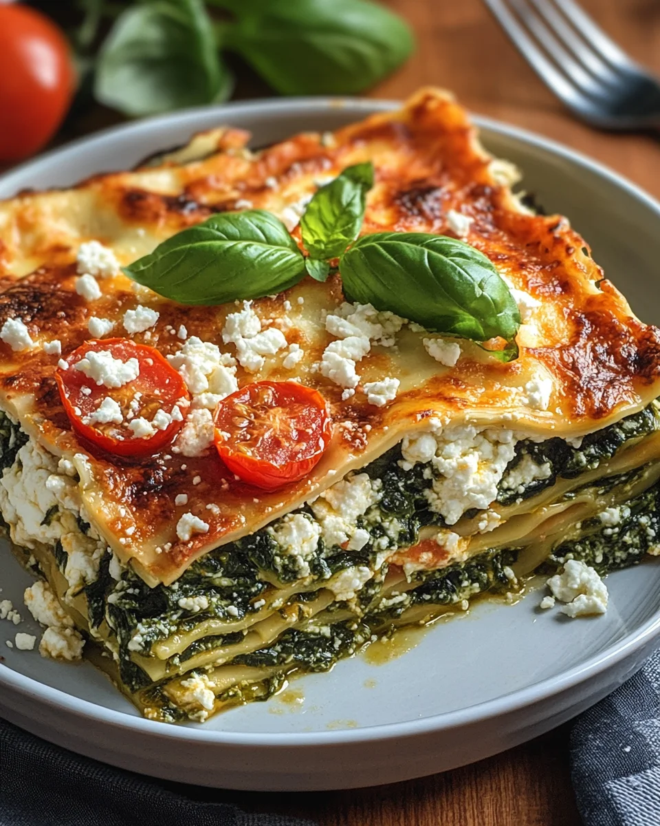 Spinatlasagne mit Feta und Tomaten
