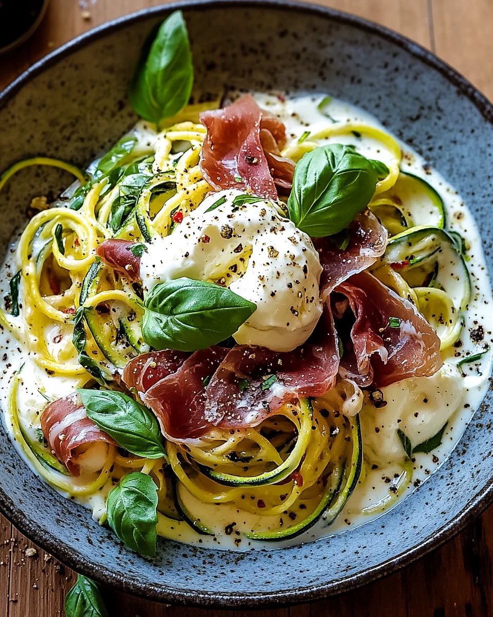 Zucchini Carbonara mit knusprigem Prosciutto und Burrata 22 Zucchini