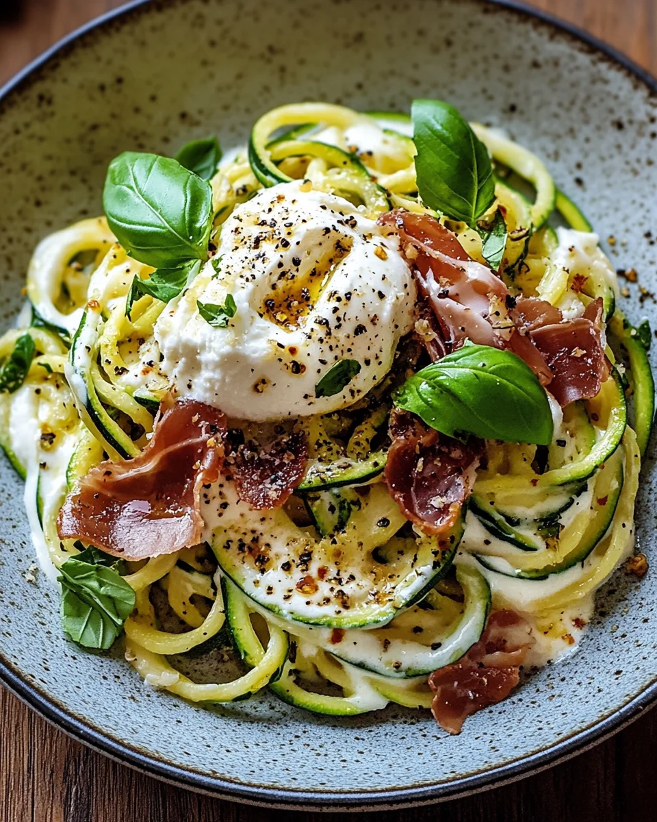 Zucchini Carbonara mit knusprigem Prosciutto und Burrata 24 Zucchini Carbonara mit knusprigem Prosciutto und Burrata