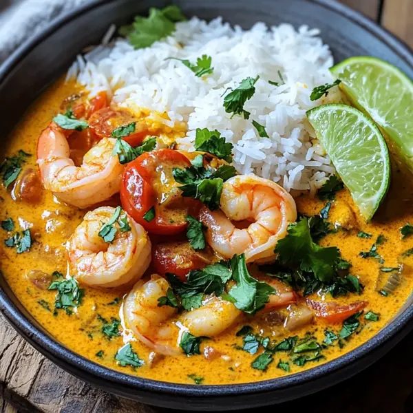 Aromatisches Garnelen Curry mit Kokosmilch und Reis
