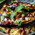 Auberginen mit Dattel-Mandel-Couscous und Minze