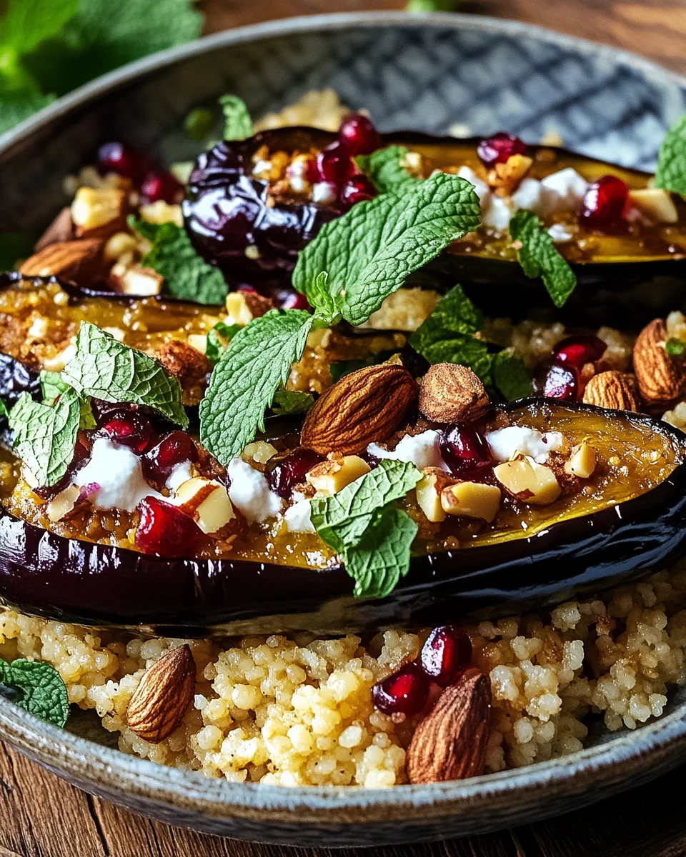 Auberginen mit Dattel-Mandel-Couscous und Minze
