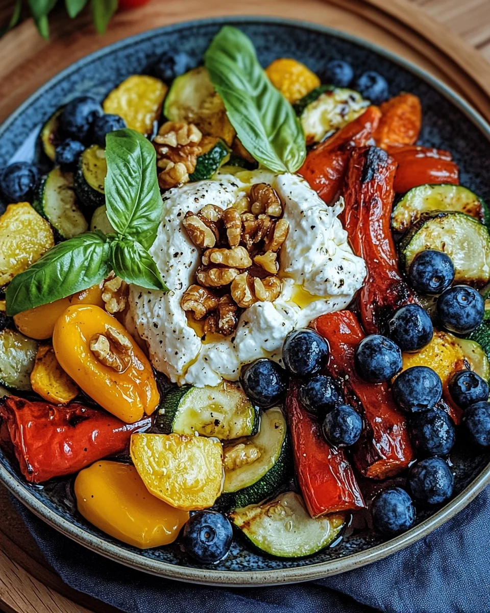 Burrata-Salat mit Ofengemüse und Blaubeeren