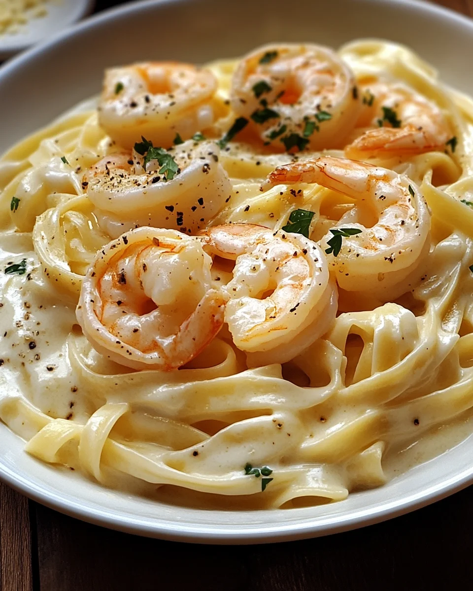 Fettuccine Alfredo mit Garnelen