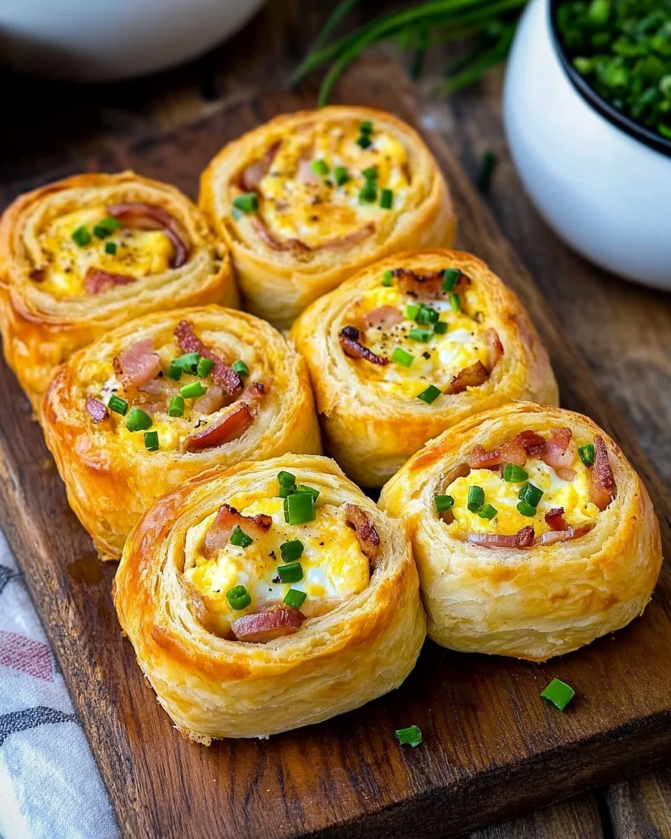 Frühstücksrollen mit Rührei, Käse und Speck