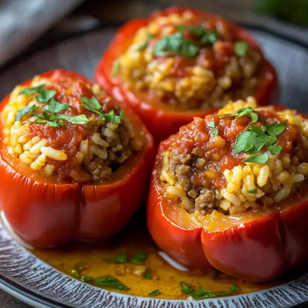 Gefüllte Paprika mit Hackfleisch und Reis