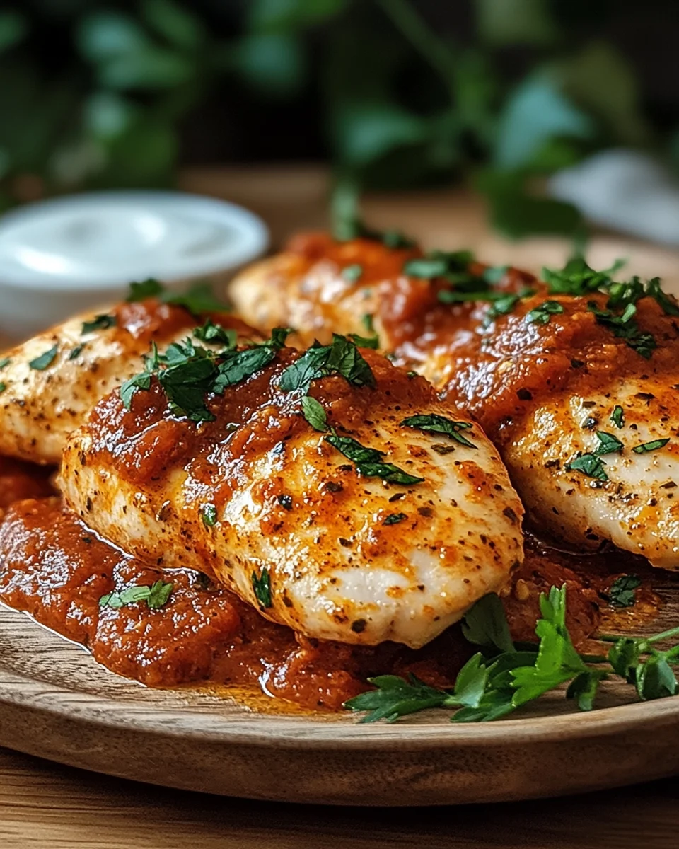 Hähnchenfilets mit einer Ajvar-Schmandsauce 13 Hähnchenfilets