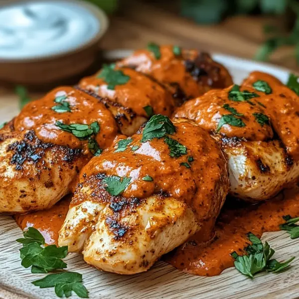 Hähnchenfilets mit einer Ajvar-Schmandsauce