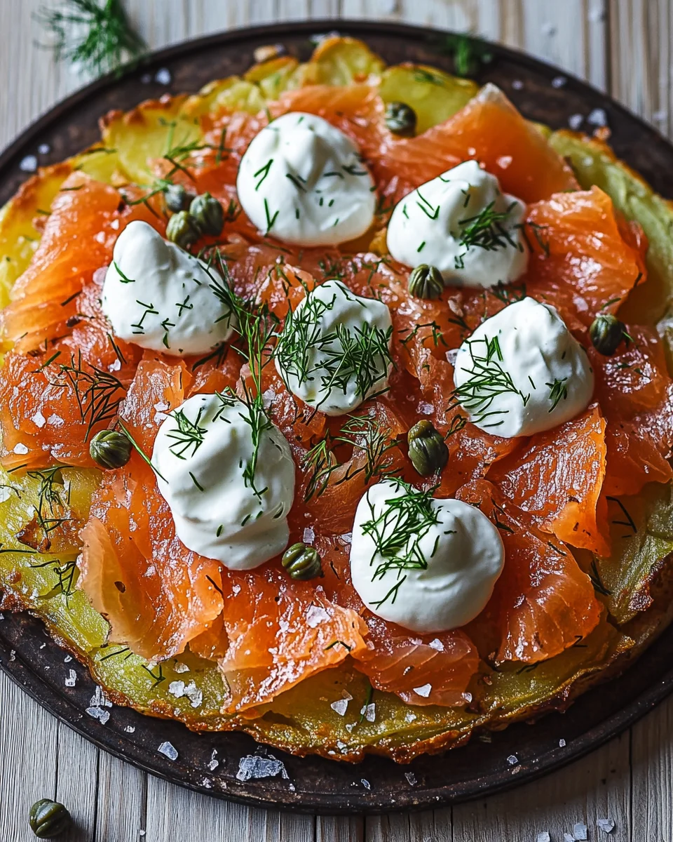 Knusprige Kartoffelgalette mit R&auml;ucherlachs und Cr&egrave;me Fra&icirc;che