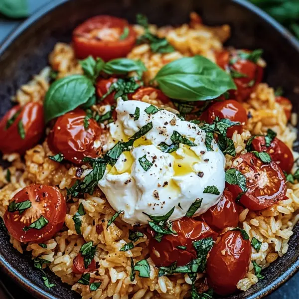 Mediterrane Reispfanne mit Burrata