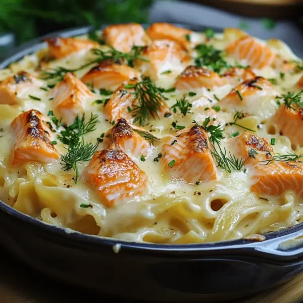 Nudelauflauf mit Lachs und Sahne
