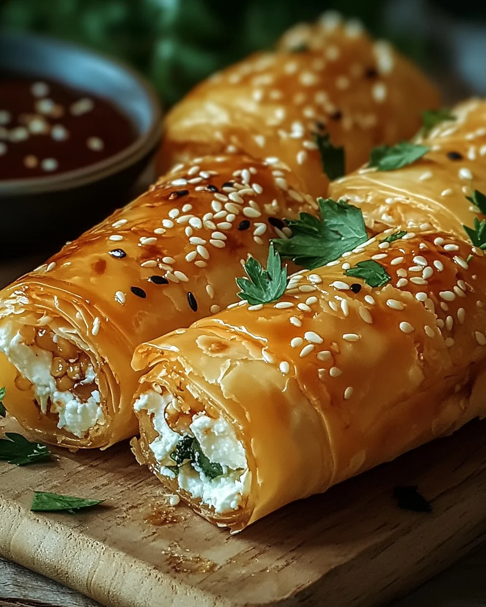 Ofen-gebackene Feta-Rollen mit Chili-Honig