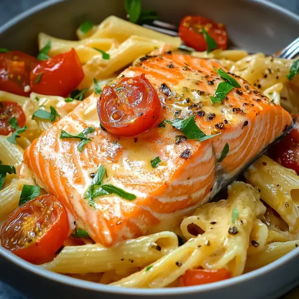 Ofen-Lachs-Pasta mit Tomaten