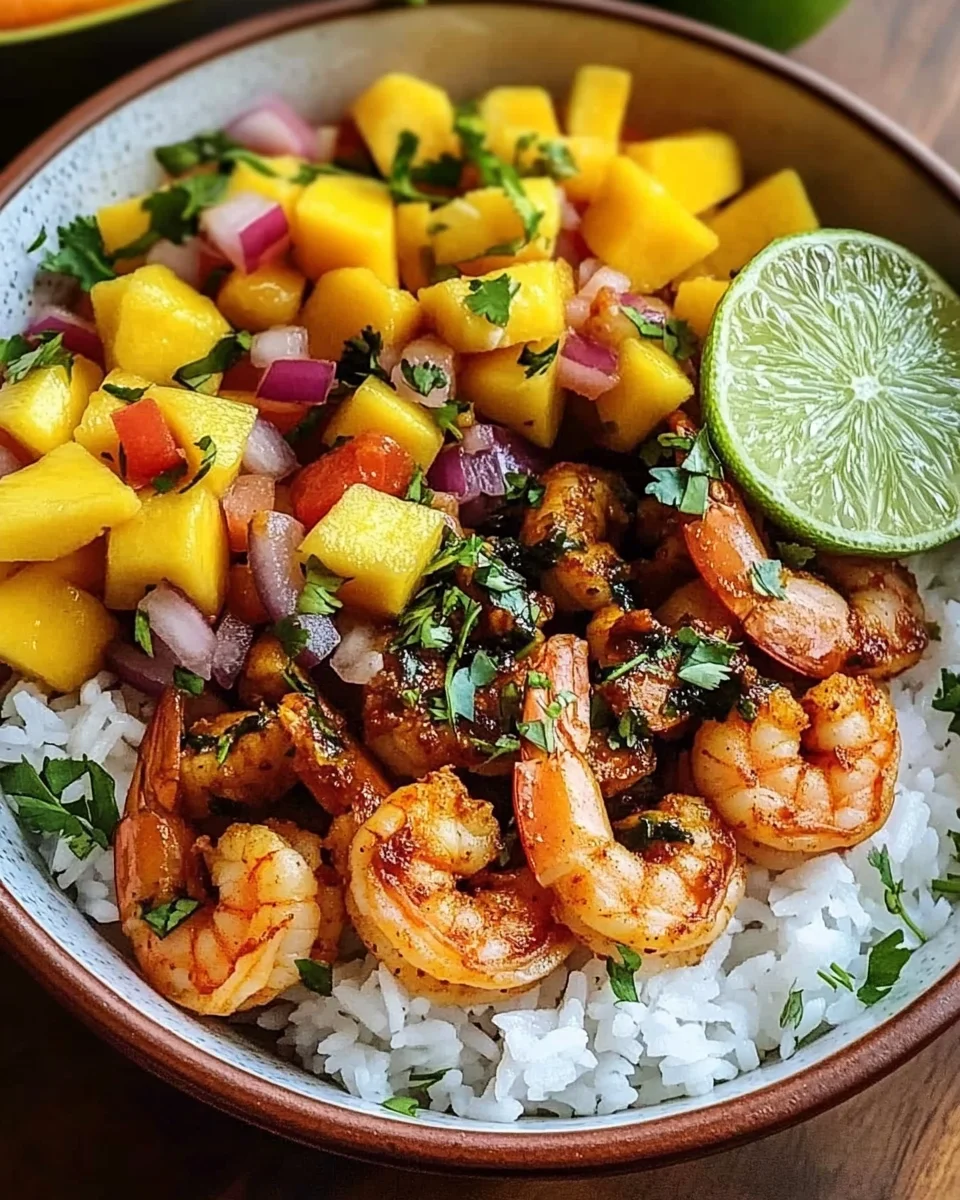 Pikante Garnelen und Mango Salsa Reisbowl 17 Pikante