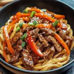 Reisnudeln mit Rindfleisch, Sojasauce und Gem&uuml;se