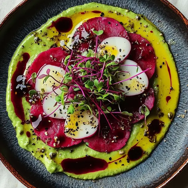 Rote Bete Carpaccio auf Avocadocreme