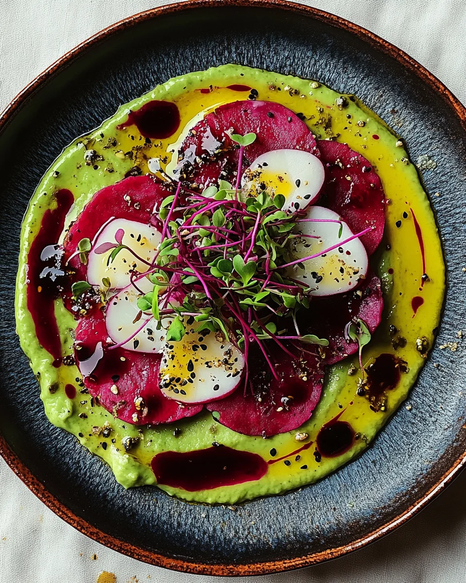 Rote Bete Carpaccio auf Avocadocreme