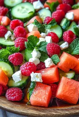 Sommersalat mit Melone, Gurke und Himbeeren