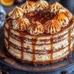 Bratapfeltorte mit Orangen-Zimt-Creme und Karamell-Drip