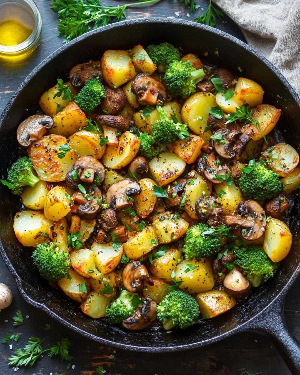 Brokkoli Kartoffel Pfanne mit Pilzen 18 Brokkoli