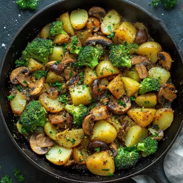 Brokkoli Kartoffel Pfanne mit Pilzen