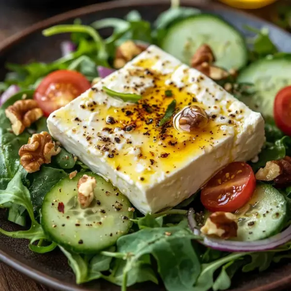 Gebackener Feta auf Gemischtem Salat