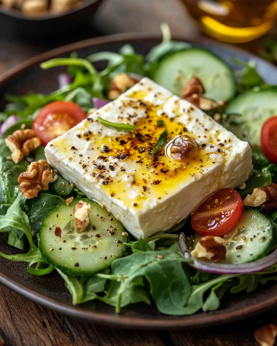 Gebackener Feta auf Gemischtem Salat
