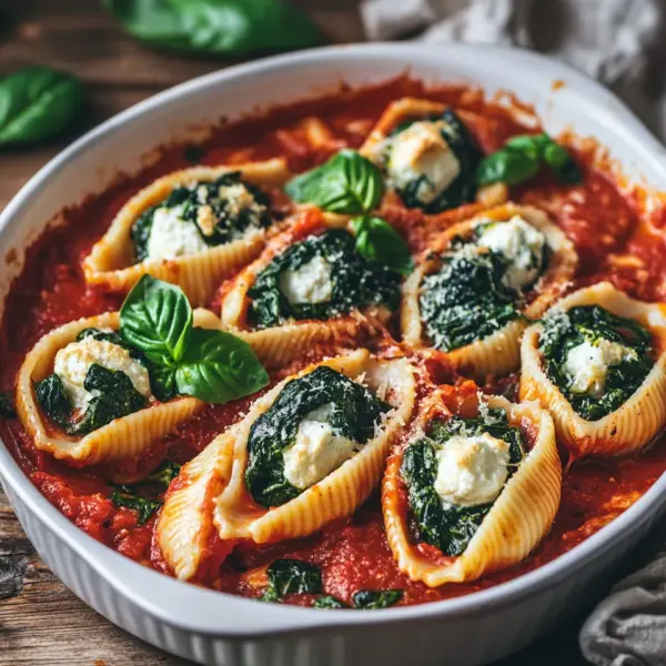 Gefüllte Muschelnudeln mit Ricotta und Spinat