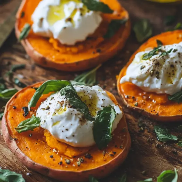 Gefüllte Süßkartoffeln mit Burrata