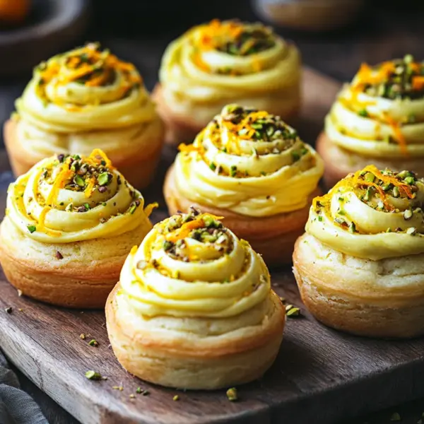 Lockere Pistazien-Heferollen mit Orangen-Frischkäse-Frosting