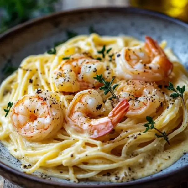 Spaghetti mit Garnelen in Frischkäsesauce
