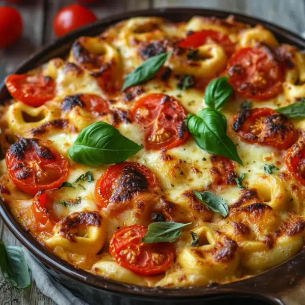 Tortellini-Auflauf mit Tomaten und Mozzarella (vegetarisches Rezept)