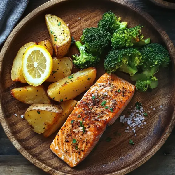Zitronenbutterlachs mit knusprigen Kartoffeln und Brokkoli
