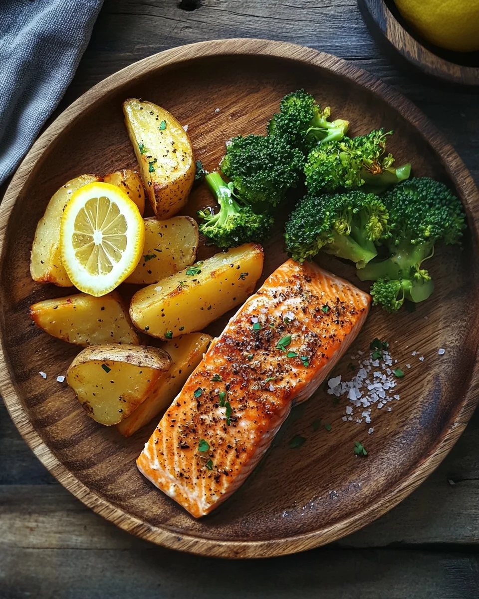 Zitronenbutterlachs mit knusprigen Kartoffeln und Brokkoli